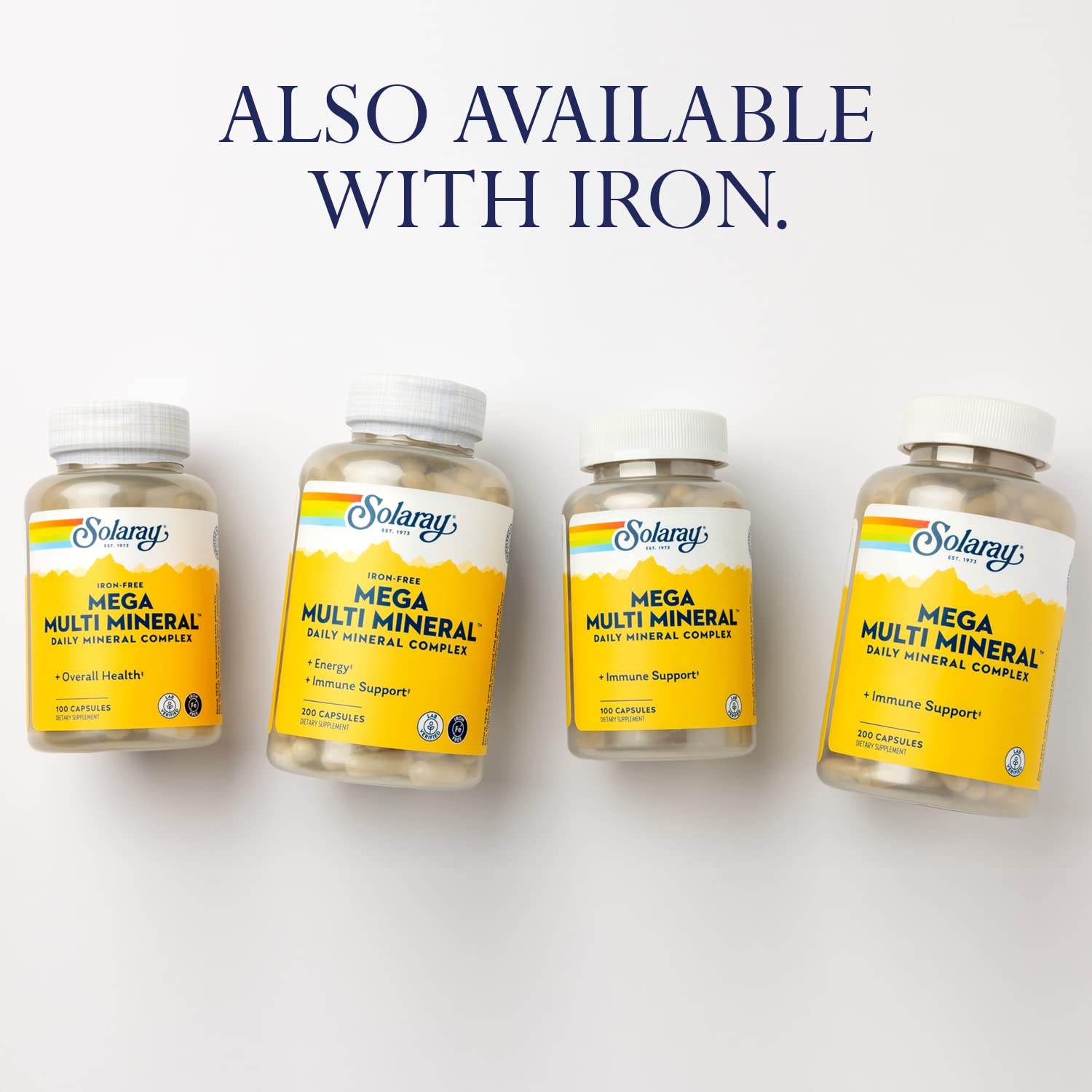 SOLARAY Mega Multi Mineral Iron Free (200 Capsules, 50 Servings)