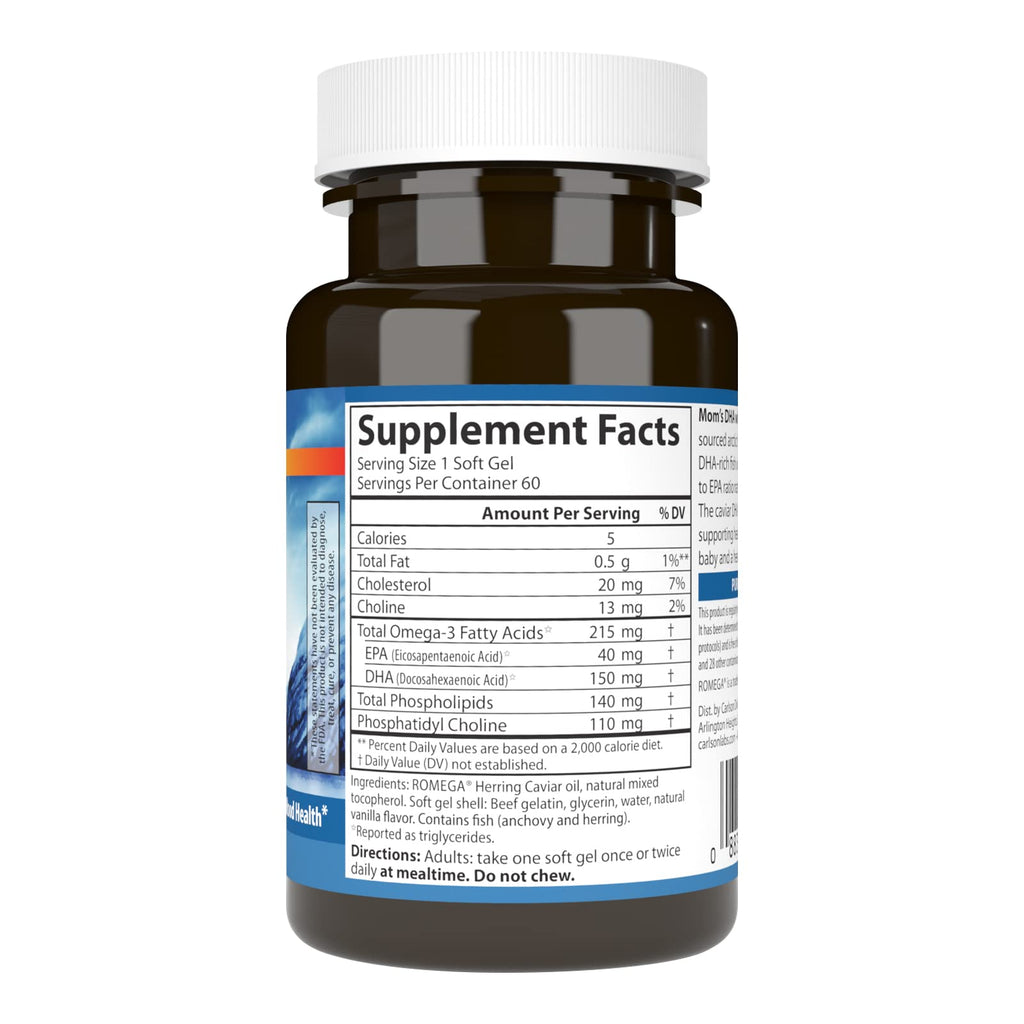 Carlson Mom's DHA with Choline, Growth and Development, 60 Softgels