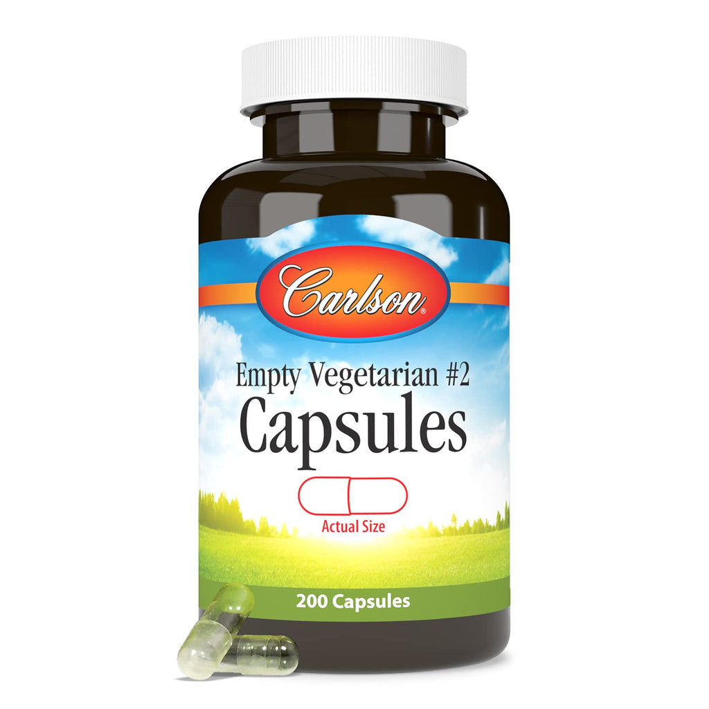 Carlson - Empty Vegetarian #2 Small Capsules, Easy to Separate & Fill, with Screw Cap Bottle, 200 Capsules