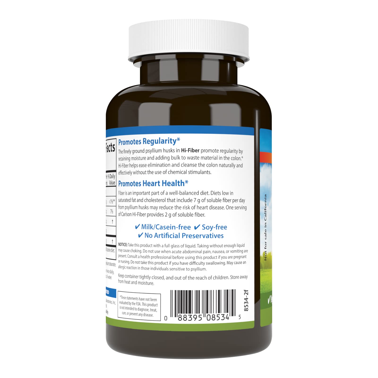 Carlson Hi-Fiber, 3 g, Psyllium Husk Capsules, Regularity, 100 Capsules