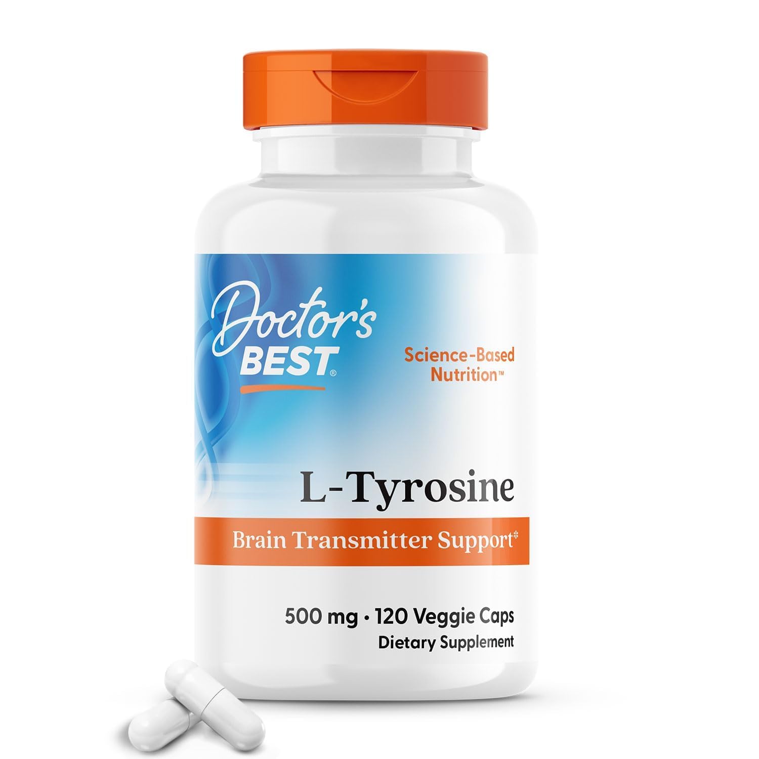 Doctors Best L Tyrosine Supplement for Men & Women - L-Tyrosine 500mg Capsules, Brain Support for Adults, Amino Acid Support 500 mg, Precursor for Thyroxine Production by Thyroid - 120 Veg Caps