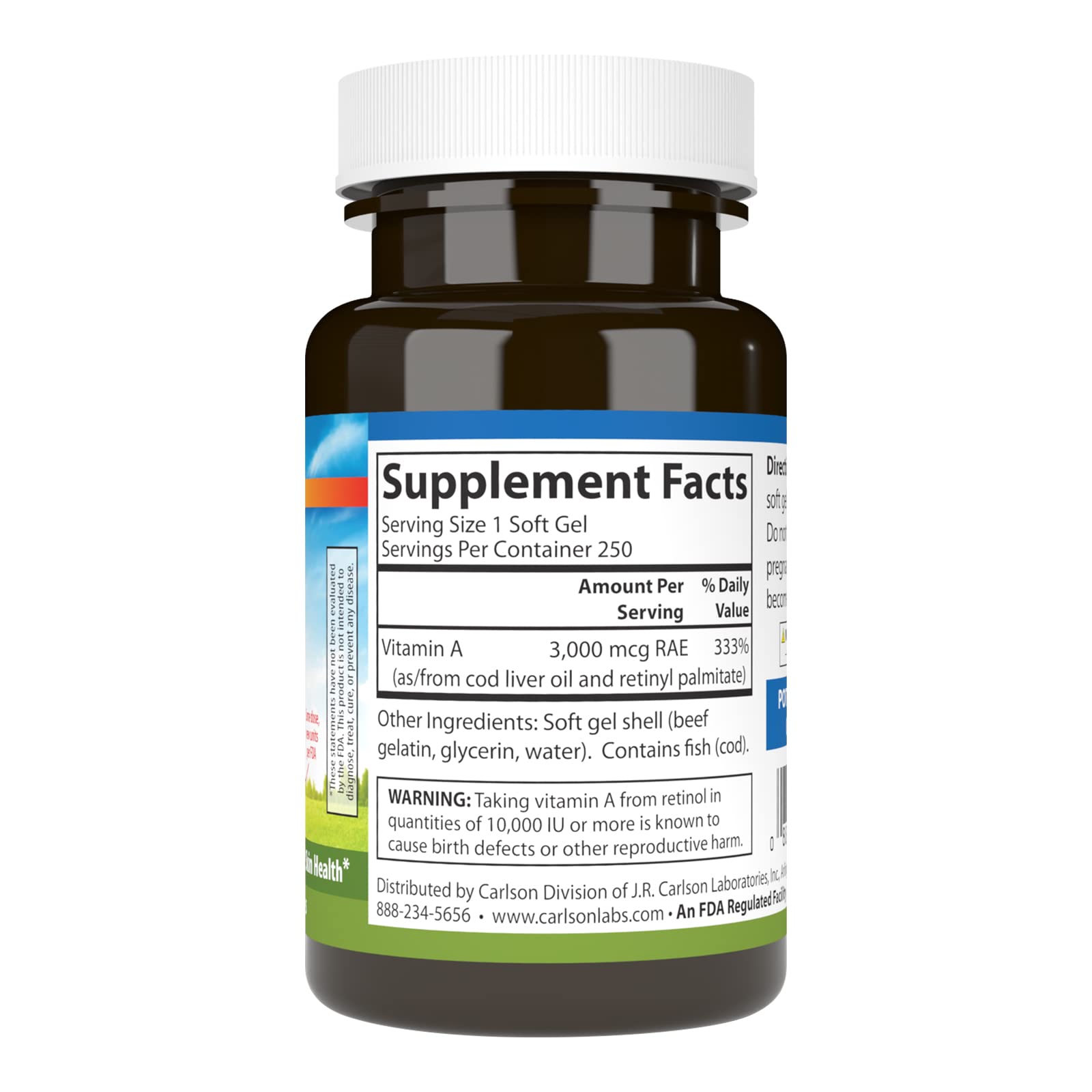 Carlson Vitamin A, 10000 IU (3000 mcg RAE), Vision Health, 250 Softgels