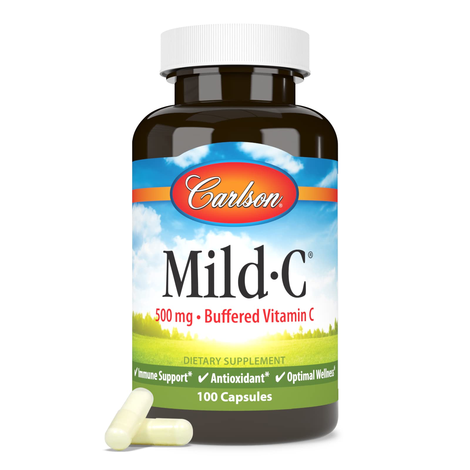 Carlson Mild-C, 500 mg, Buffered Vitamin C, Gentle on Teeth, 100 Capsules