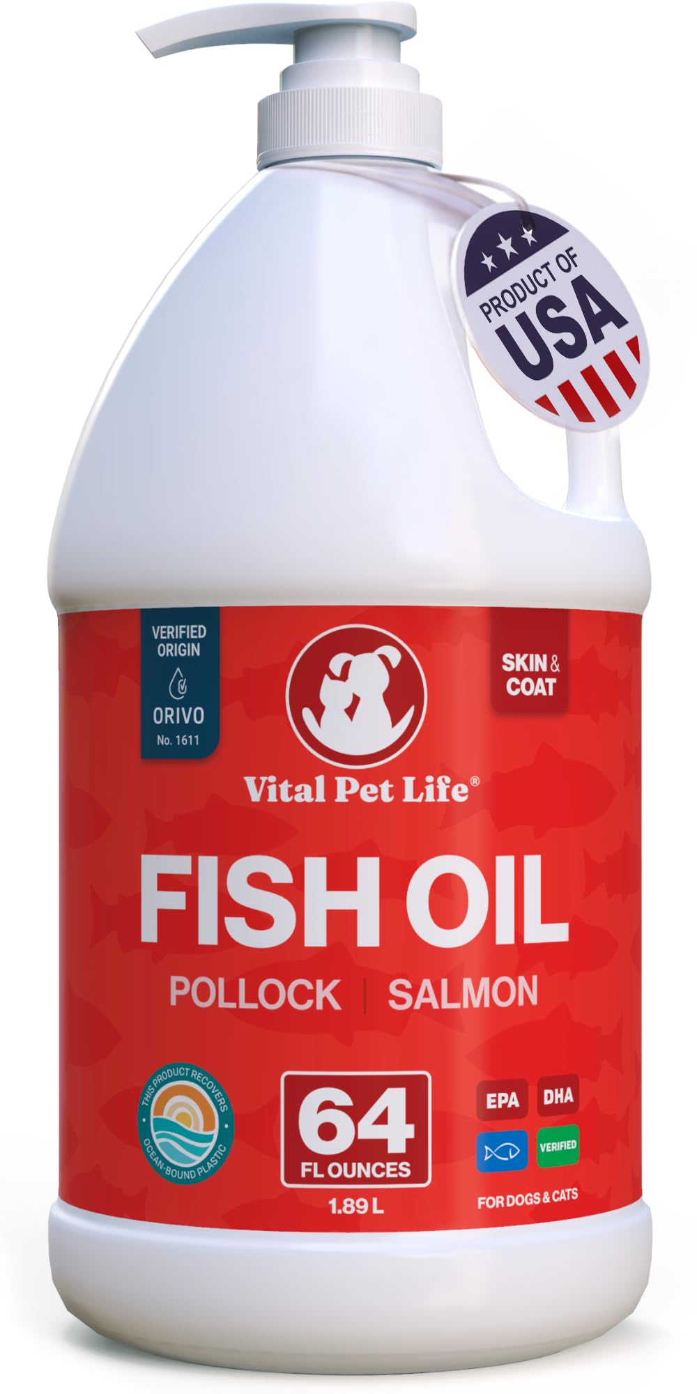 Fish Oil for Dogs, Healthy Skin & Coat Salmon Pollock Liquid Omega 3, 64 oz