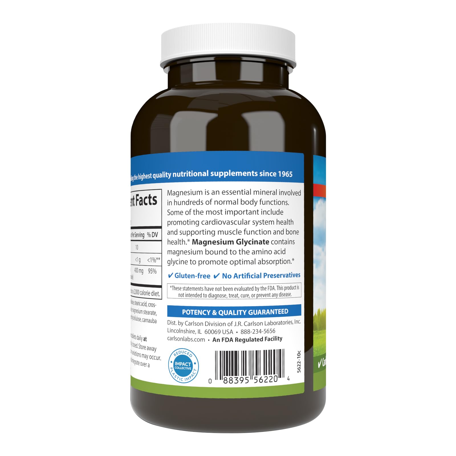 Carlson Chelated Magnesium Glycinate, 400 mg, Muscle Function, 240 Tablets