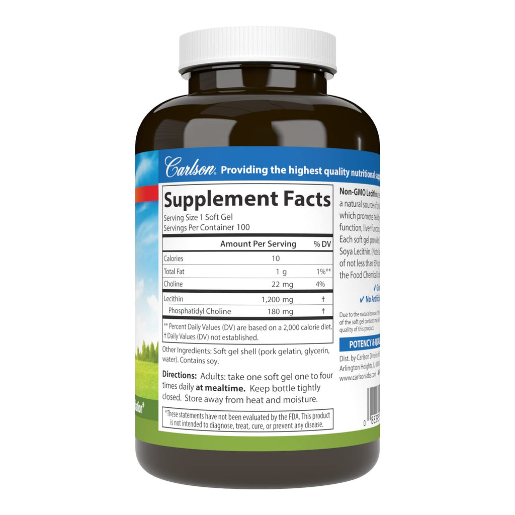 Carlson Lecithin, Non-GMO, 1200 mg, 100 Softgels