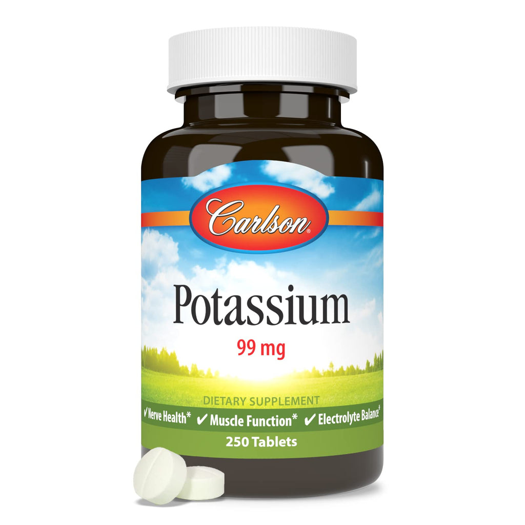 Carlson Potassium, 99 mg, Nerve Health, Muscle Function, 250 Tablets