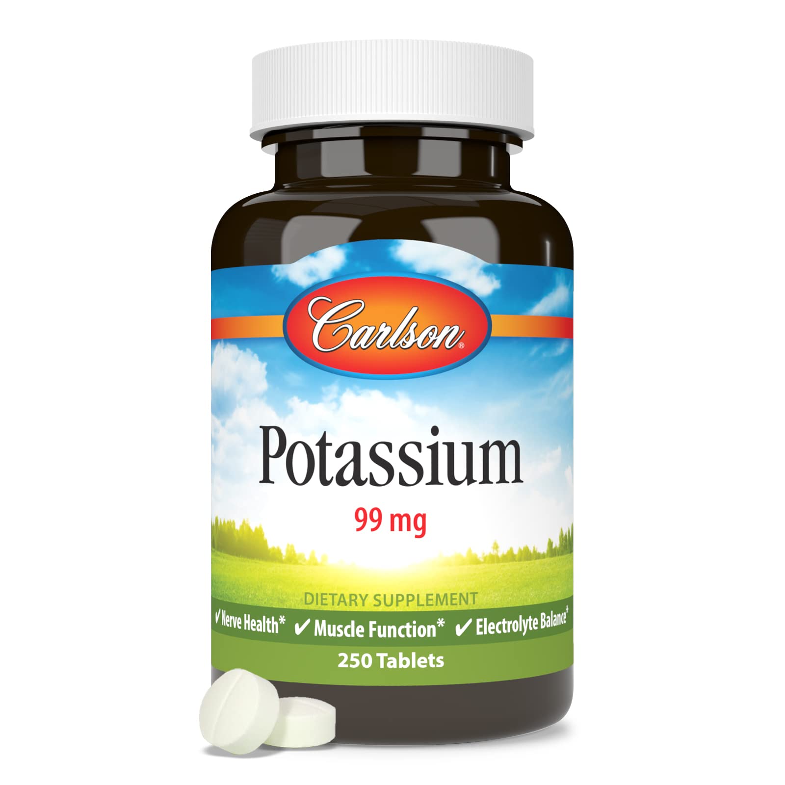 Carlson Potassium, 99 mg, Nerve Health, Muscle Function, 250 Tablets
