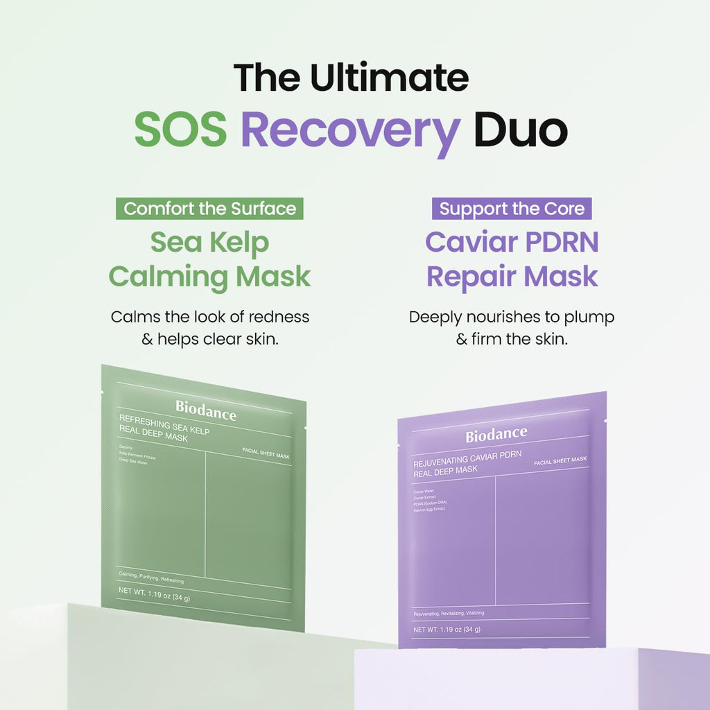 BIODANCE Soothing & Renewal Duo: Sea Kelp & Caviar PDRN Real Deep Overnight Gel Mask for Glass Skin, Korean Skin Care, Skin Care Set