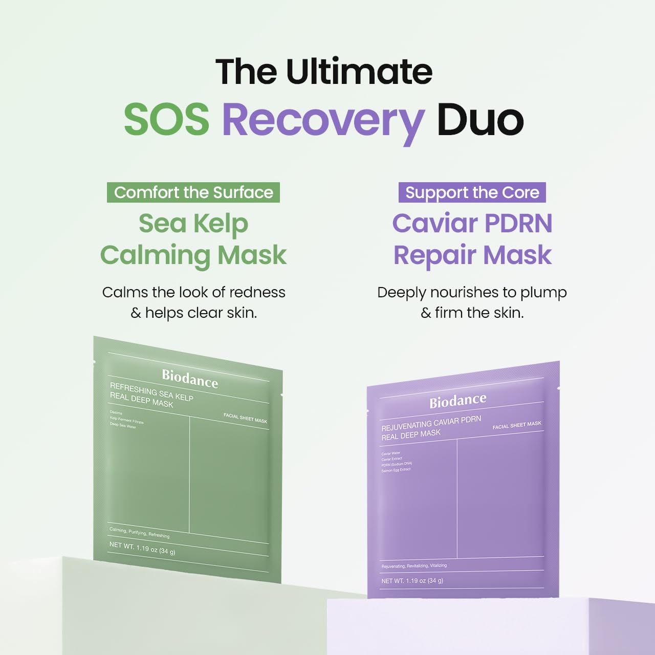 BIODANCE Soothing & Renewal Duo: Sea Kelp & Caviar PDRN Real Deep Overnight Gel Mask for Glass Skin, Korean Skin Care, Skin Care Set