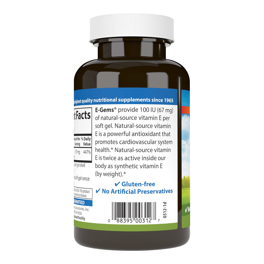 Carlson E-Gems, 100 IU (67 mg), Natural-Source Vitamin E, 250 Soft Gels