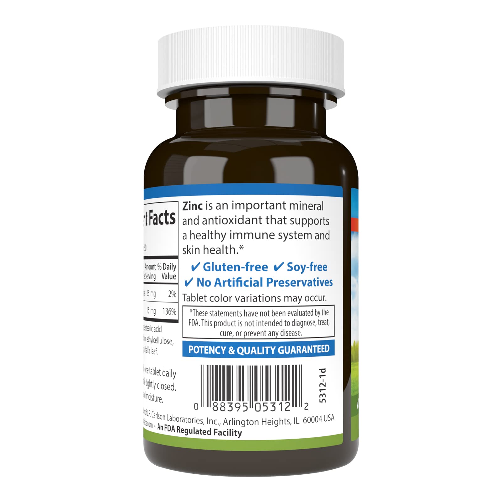 Carlson Zinc, 15 mg, Zinc Supplement, Zinc Gluconate, 250 Tablets