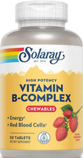 SOLARAY Vitamin B-Complex Chewables, Strawberry, Healthy Energy, Red Blood Cell, Stress & Metabolism Support, 50 Tablets