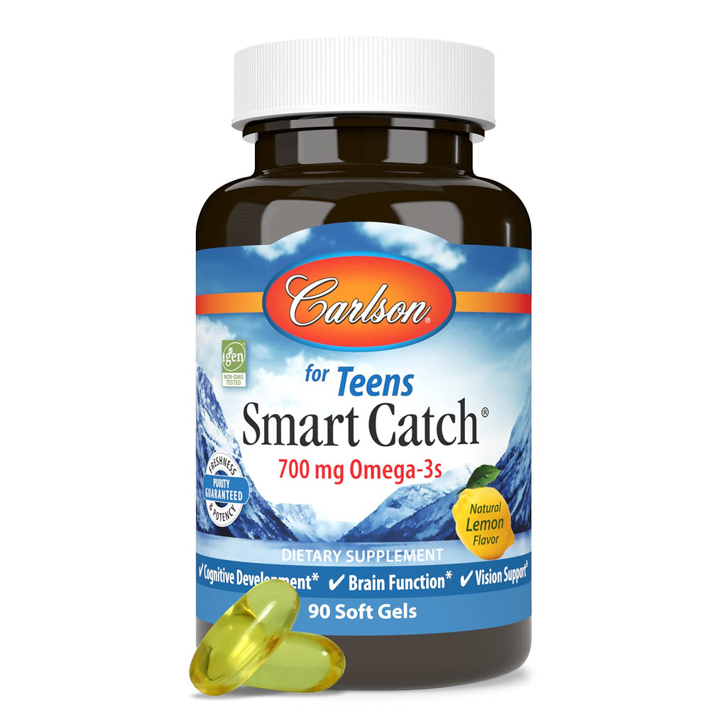 Carlson Teen's Smart Catch, 700 mg, from Norway, Lemon, 90 Softgels