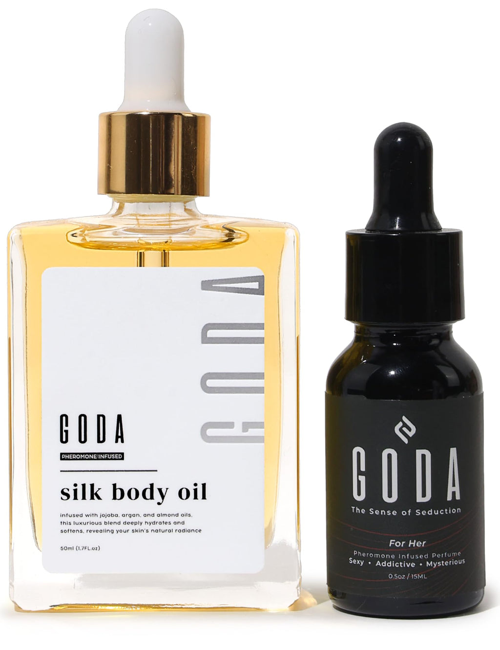 GODA Pheromones Perfume for Women + Silk Body Oil Bundle – Long-Lasting Floral Fragrance with Jasmine & Rose + Firming Anti-Aging Hydrating Body Oil 100ml – Vegan, Cruelty-Free, Luxury Gift Set, 15ml