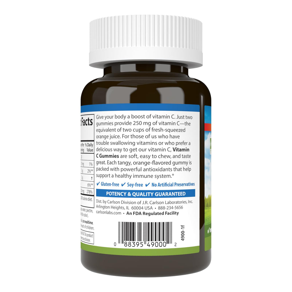Carlson Vitamin C Gummies, 250 mg, Optimal Wellness, 60 Vegetarian Gummies