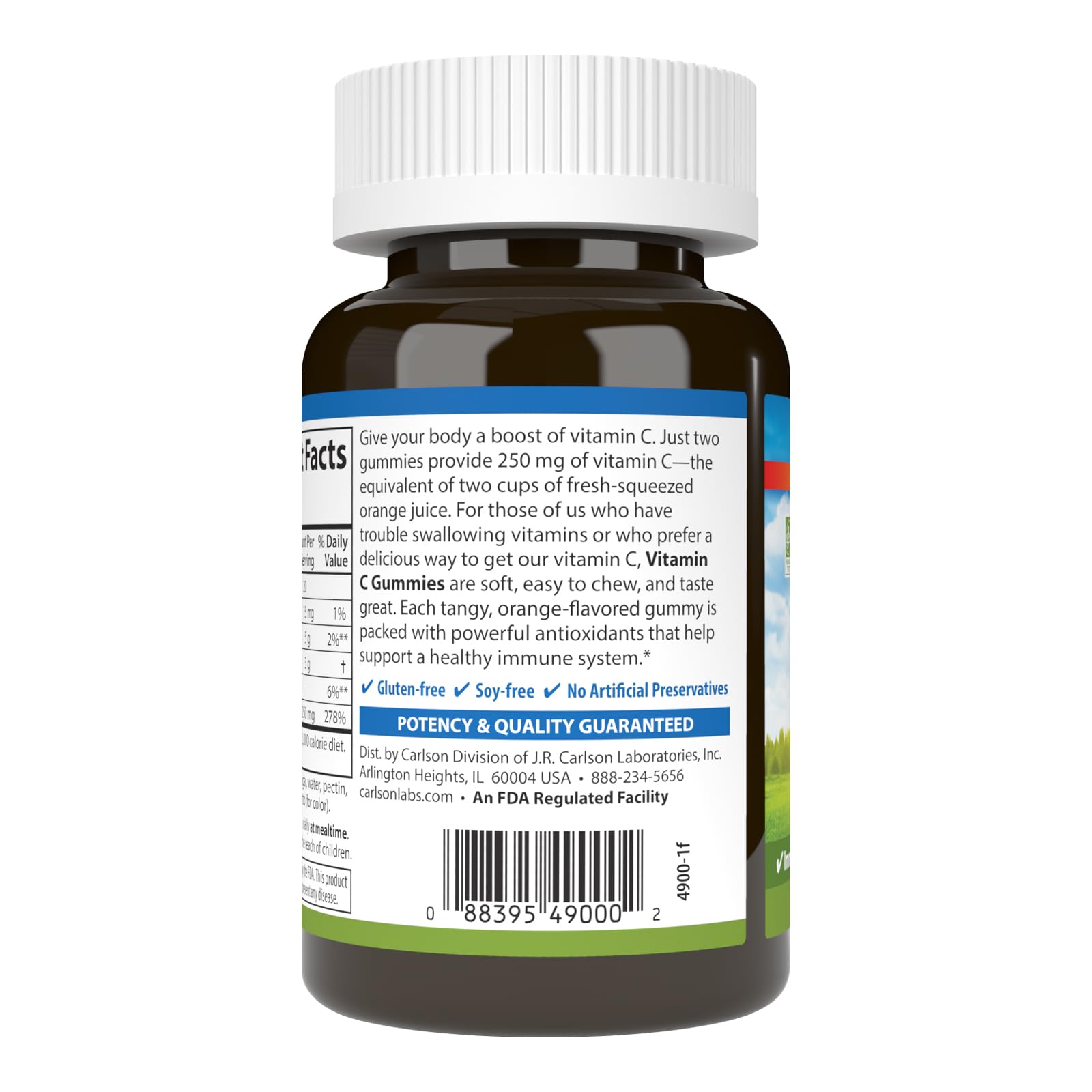 Carlson Vitamin C Gummies, 250 mg, Optimal Wellness, 60 Vegetarian Gummies