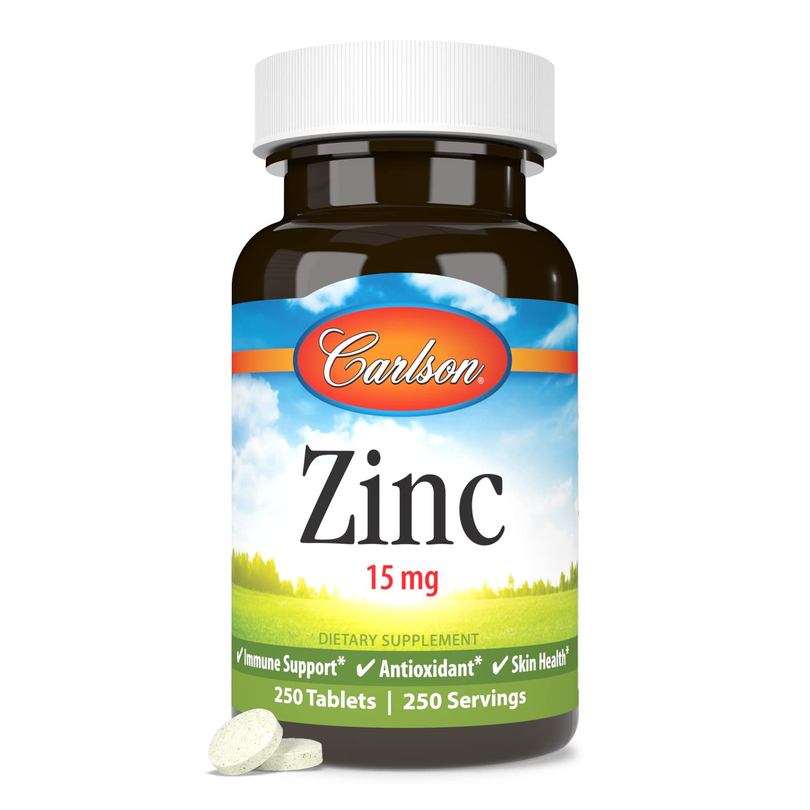 Carlson Zinc, 15 mg, Zinc Supplement, Zinc Gluconate, 250 Tablets