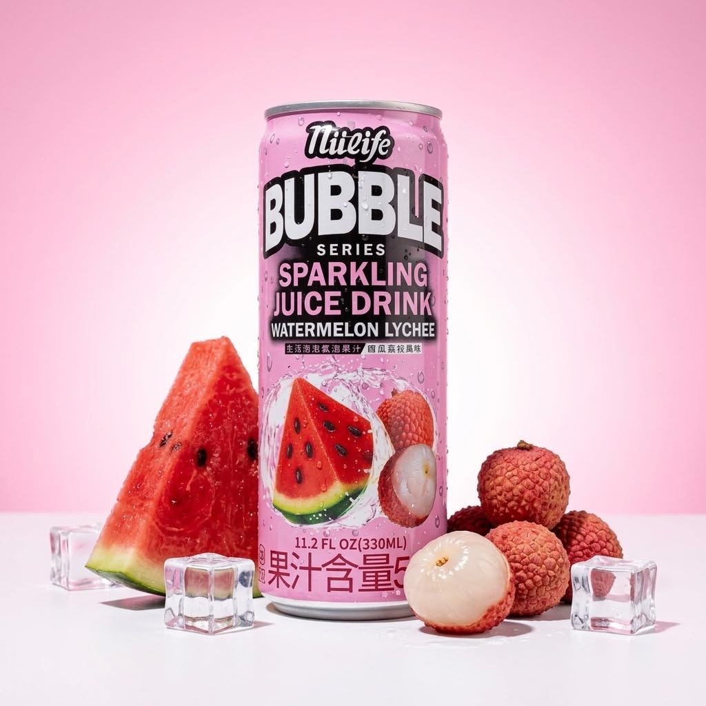 NÜLIFE Watermelon Sparkling Juice, Lychee Flavor, 55% Real Fruit Juice, Lightly Sweet & Refreshing, Low Calorie Soda Alternative, Caffeine Free, 11.2 Fl Oz, 12-Pack