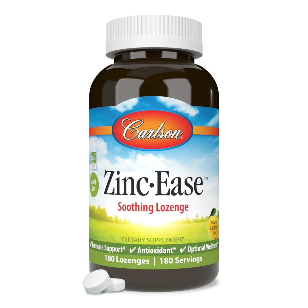 Carlson Zinc-Ease, Soothing Lozenge, Zinc Citrate, Lemon, 180 Lozenges