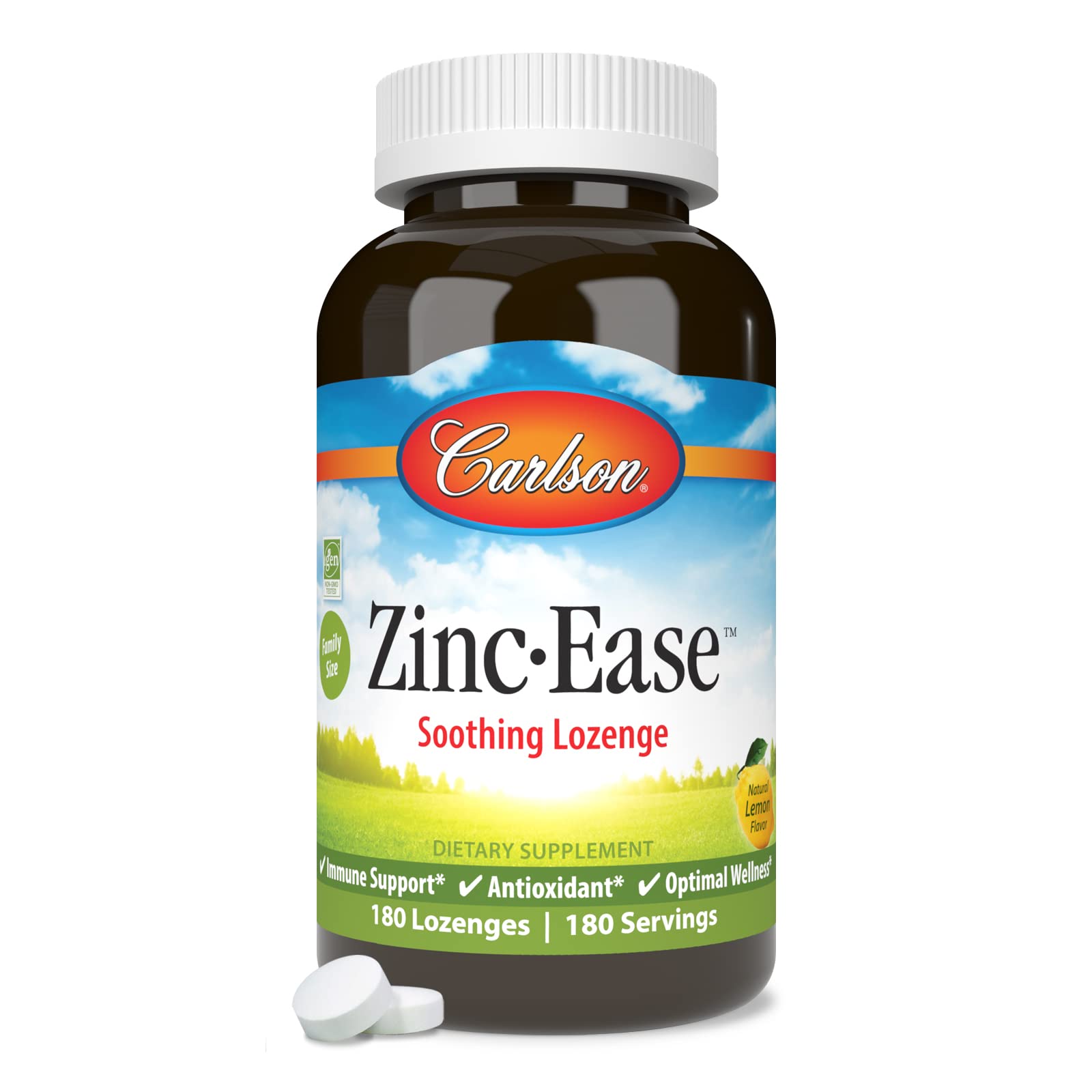 Carlson Zinc-Ease, Soothing Lozenge, Zinc Citrate, Lemon, 180 Lozenges