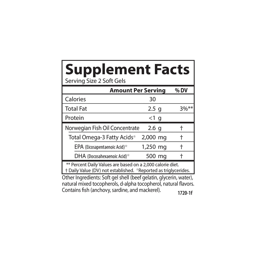 Carlson - Maximum Omega 2000, 2000 mg Omega-3 Fatty Acids Including EPA and DHA, Wild-Caught, Norwegian Fish Oil Supplement, Sustainably Sourced Fish Oil Capsules, Lemon, 60 Softgels