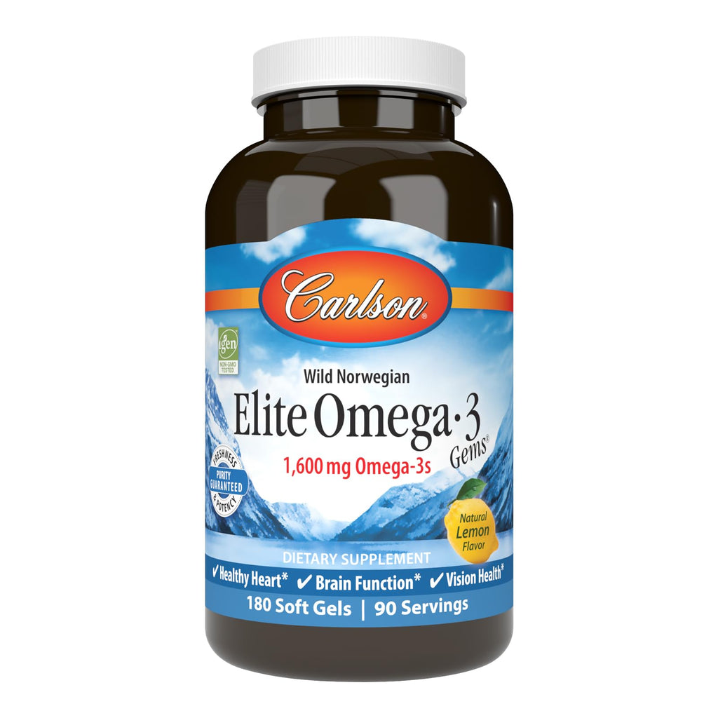 Carlson Elite Omega-3 Gems, 1600 mg, from Norway, Lemon, 180 Softgels