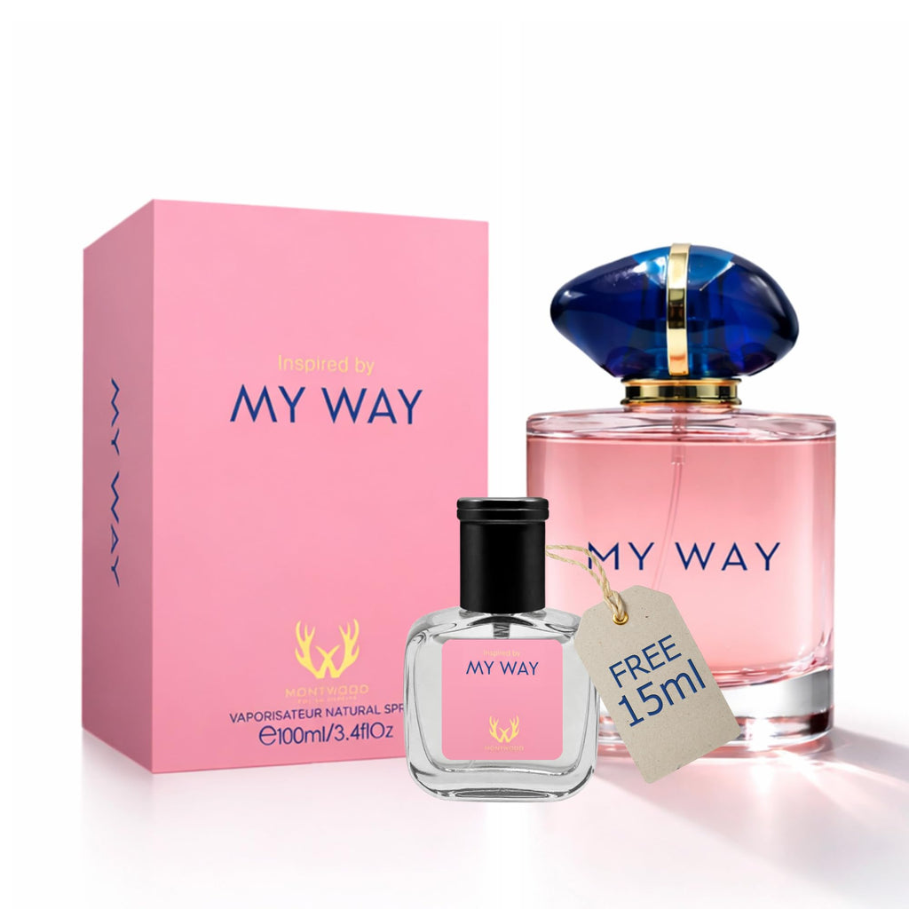 MONTWOOD Inspired by My Way – Eau de Parfum for Women – Long Lasting Floral & Feminine Scent – 100ml Perfume Spray Comes with Extra 15ml Sample (Random Scent Included)