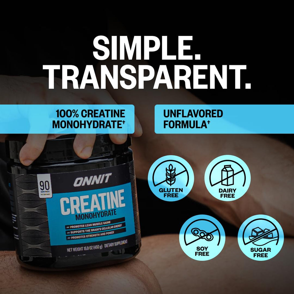 ONNIT Creatine Monohydrate Powder – Unflavored, 90-Serving Value Size – Supports Strength, Lean Muscle, and Brain Energy† – Keto Friendly, No Fillers, 90 Servings, 15.29 oz