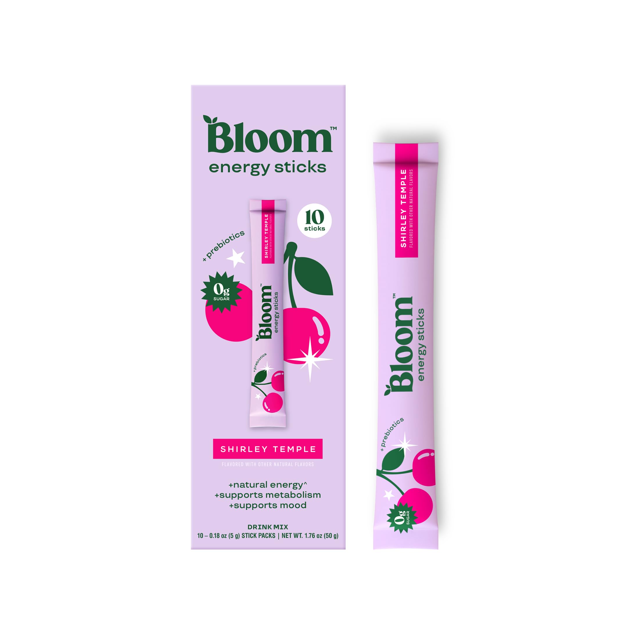 Bloom Nutrition Energy Drink Powder Packets, Sugar Free Energy Drink Mix with L-Theanine, B Vitamins & Natural Caffeine, On the Go Powder Sticks for Natural Energy, 10 Calories (10 Pouches (Pack of 1), Shirley Temple)