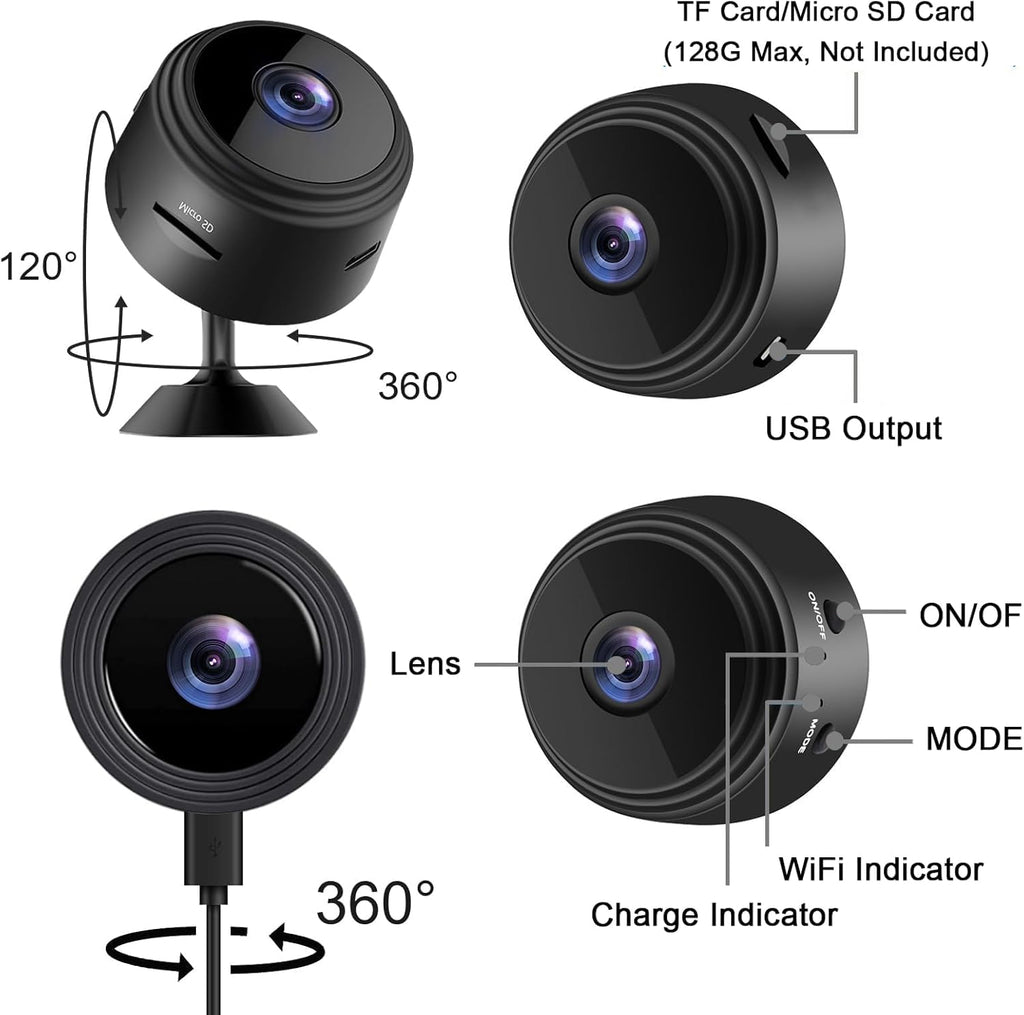 JEWKTTONS 2PCS 1080p Indoor Security Cameras, 2026 Mini Camera for Home Use, WiFi Small Cam -, Portable Tiny Surveillance Camera for Outdoor Office, Night Vision D/U