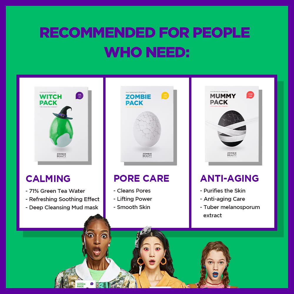 SKIN1004 Witch Pack (1box - 8ea) | Creamy Mud Pack with Green Tea, Water Calming Purifying Pore Care