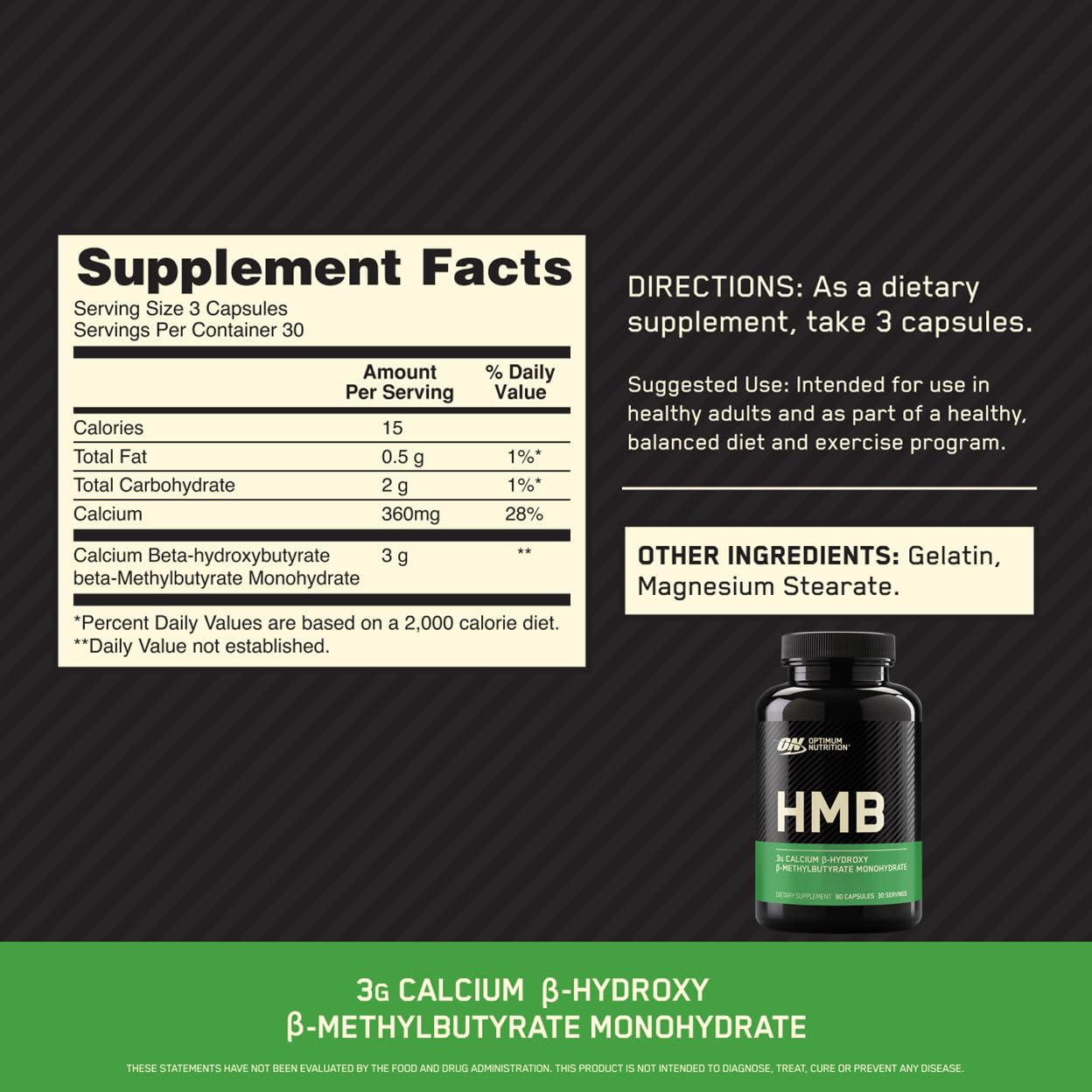 Optimum Nutrition Unflavored Creatine Monohydrate 100 Capsules Bundled with Optimum Nutirtion HMB 90 Capsules