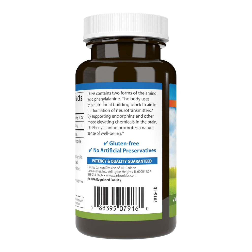 Carlson DLPA DL-Phenylalanine, 500 mg, Nerve Health, 60 Capsules