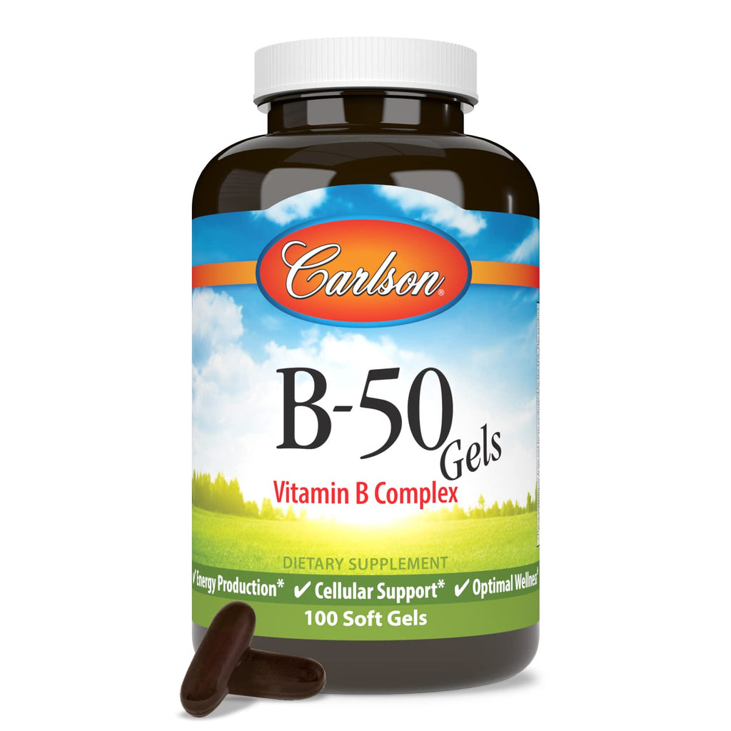 Carlson B-50 Gels, Vitamin B Complex, Energy Production, 100 Softgels