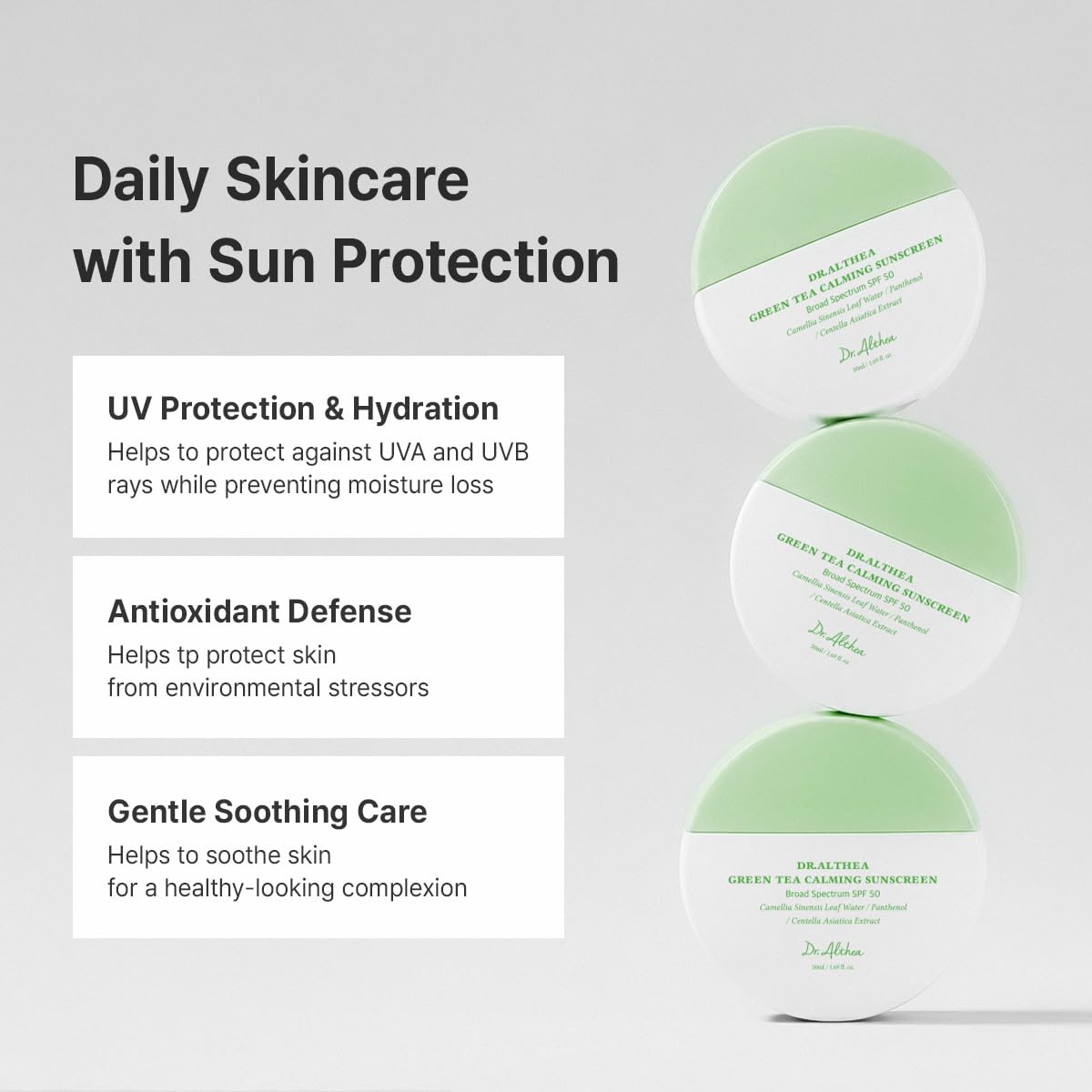 Dr.Althea Green Tea Calming Sunscreen SPF 50, Korean Skin Care, 1.69 Fl Oz