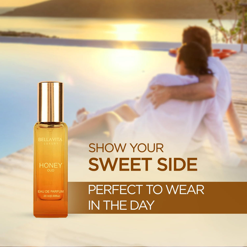 Bellavita Luxury Honey oud Eau de Parfum | 20 ml (0.7 fl.oz.) | Travel Size Perfume for Men and Women | Sweet Honey, Bergamot, Oud, and Amber Notes | Long Lasting Unisex Fragrance
