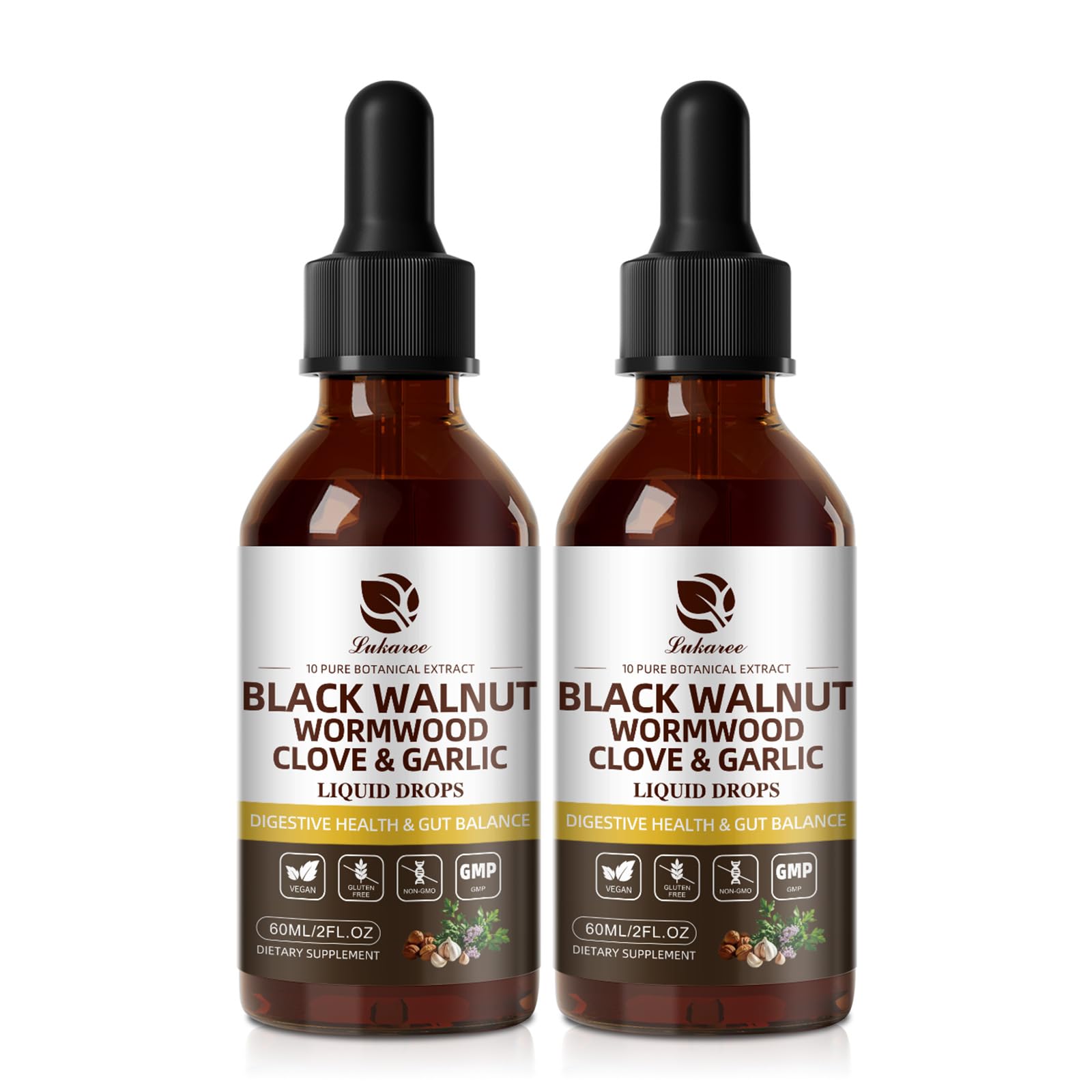 Lukaree 2 Pack Wormwood Black Walnut Cleanse Tincture - Rapid Gut Detox