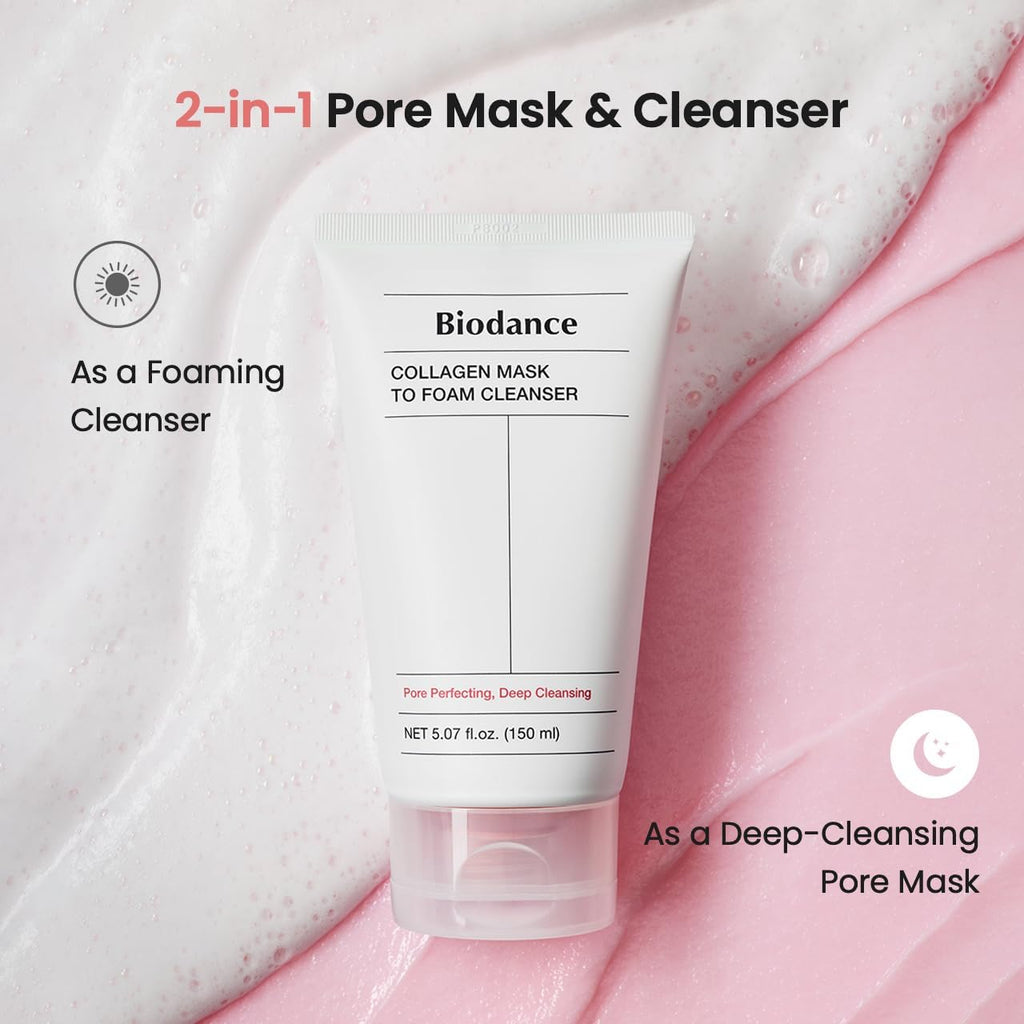 BIODANCE Collagen Cleansing Duo: 2-in-1 Pore Mask to Foam Cleanser & Gentle Cleansing Oil Set, Facial Wash and Makeup Remover for Sensitive Skin, Korean Skin Care, Skin Care Set