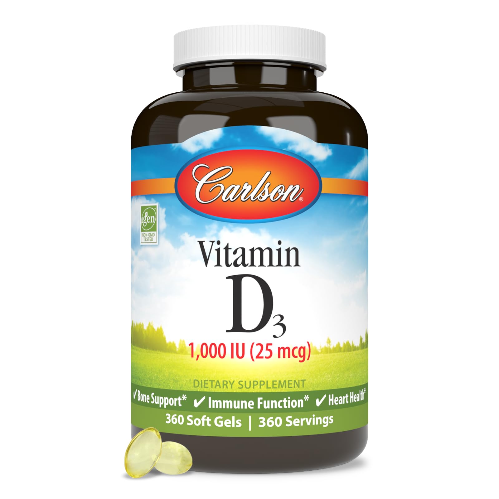 Carlson Vitamin D3, 1000 IU (25 mcg), Bone Health, 360 Softgels