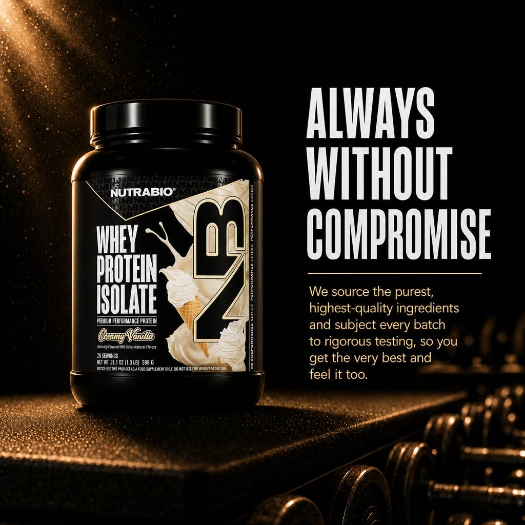 NutraBio 100% Whey Protein Isolate Protein Powder, 25g Protein with Complete Amino Acid Profile, Non-GMO, Soy & Gluten Free, Low Carb, Low Calorie Whey Protein Powder, Creamy Vanilla, 20 Servings