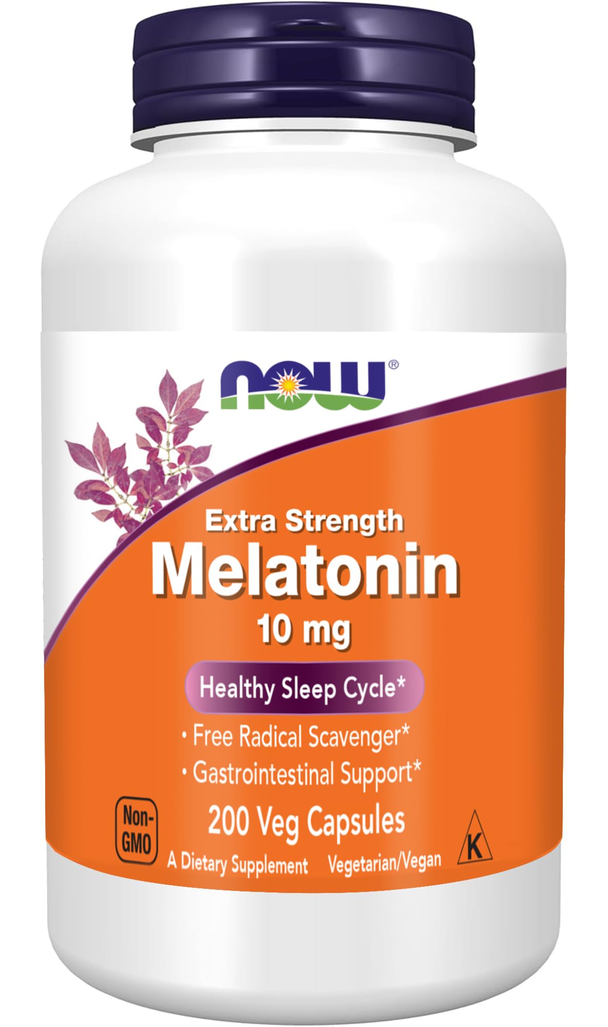 NOW Foods Supplements, Melatonin, Extra Strength 10 mg, Free Radical Scavenger*, Healthy Sleep Cycle*, 200 Veg Capsules