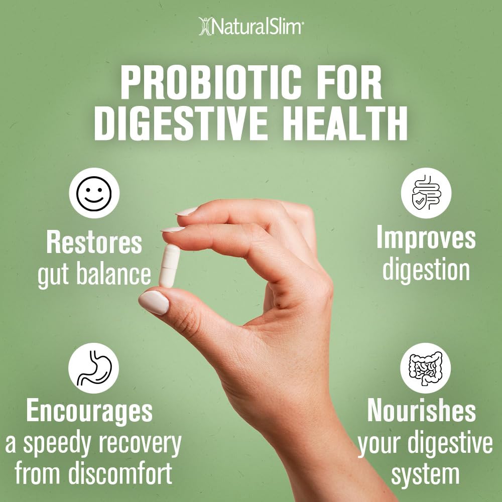 NaturalSlim Probiotic Gentle Formula | Gut Health, Digestion, Immune Support & De-Bloating | 7 Probiotic Strains | 60 Vegetarian Capsules