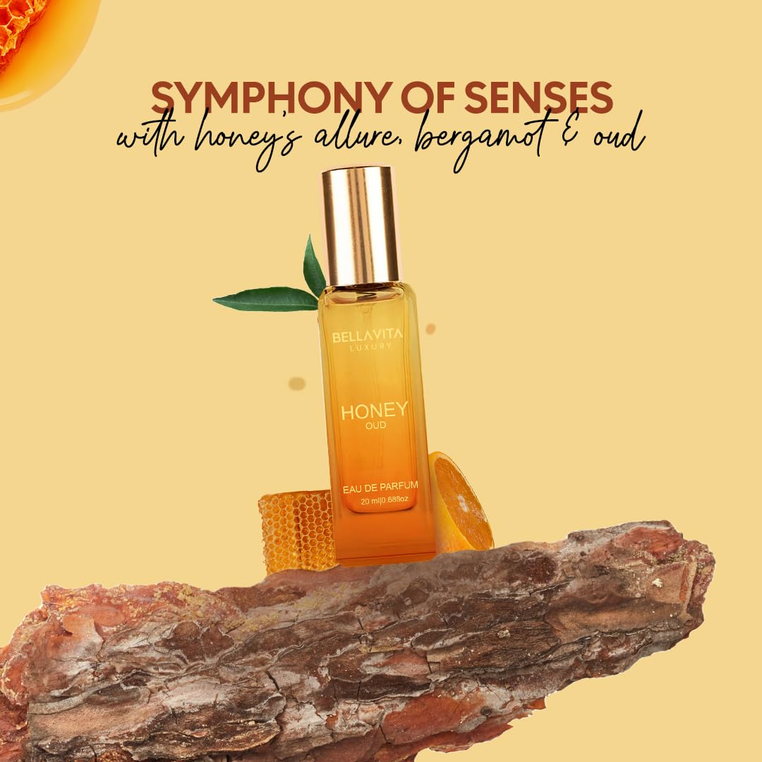 Bellavita Luxury Honey oud Eau de Parfum | 20 ml (0.7 fl.oz.) | Travel Size Perfume for Men and Women | Sweet Honey, Bergamot, Oud, and Amber Notes | Long Lasting Unisex Fragrance