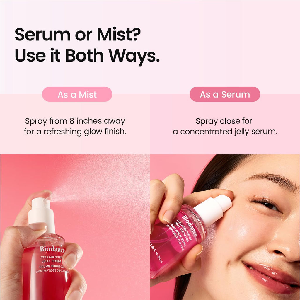 BIODANCE 24/7 Collagen Glow Set: Collagen Peptide Jelly Serum Mist (1.69 fl.oz) & Bio-Collagen Real Deep Mask (4 Sheets), Sprayable Hydrogel & Overnight Hydrating Face Mask for Firming & Plumping