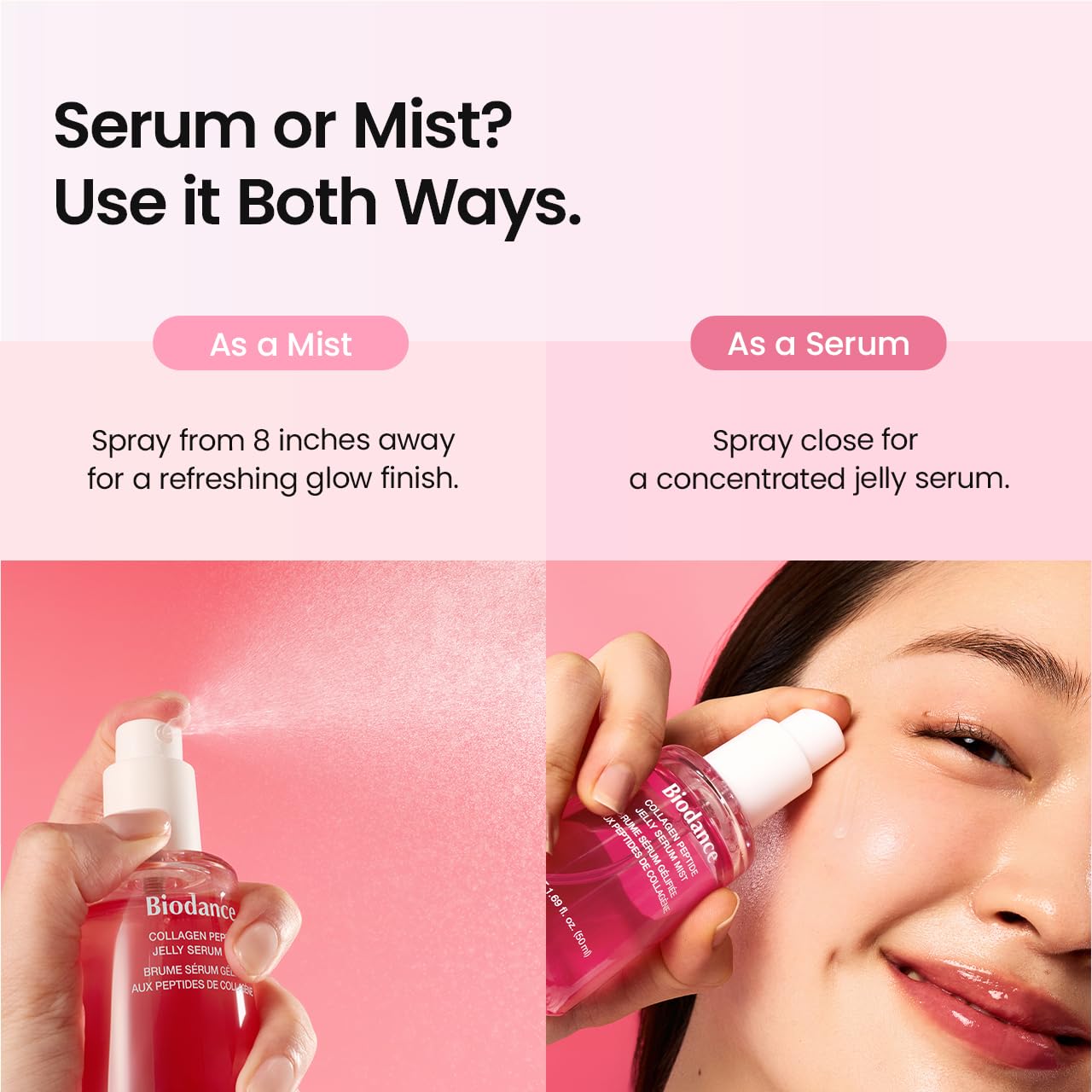 BIODANCE 24/7 Collagen Glow Set: Collagen Peptide Jelly Serum Mist (1.69 fl.oz) & Bio-Collagen Real Deep Mask (4 Sheets), Sprayable Hydrogel & Overnight Hydrating Face Mask for Firming & Plumping