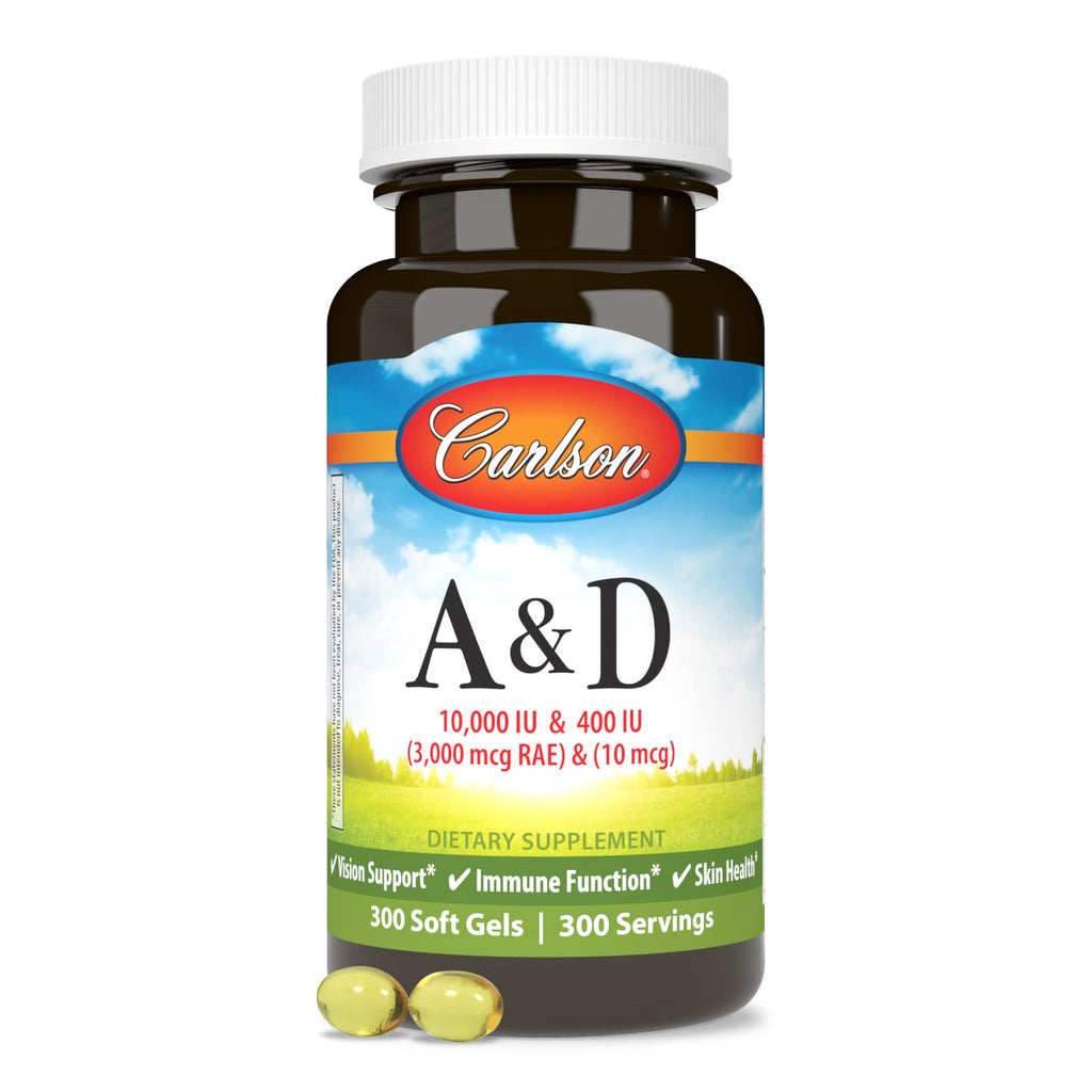 Carlson A & D, 10000 IU (3000 mcg RAE), Vitamin A, 300 Soft Gels