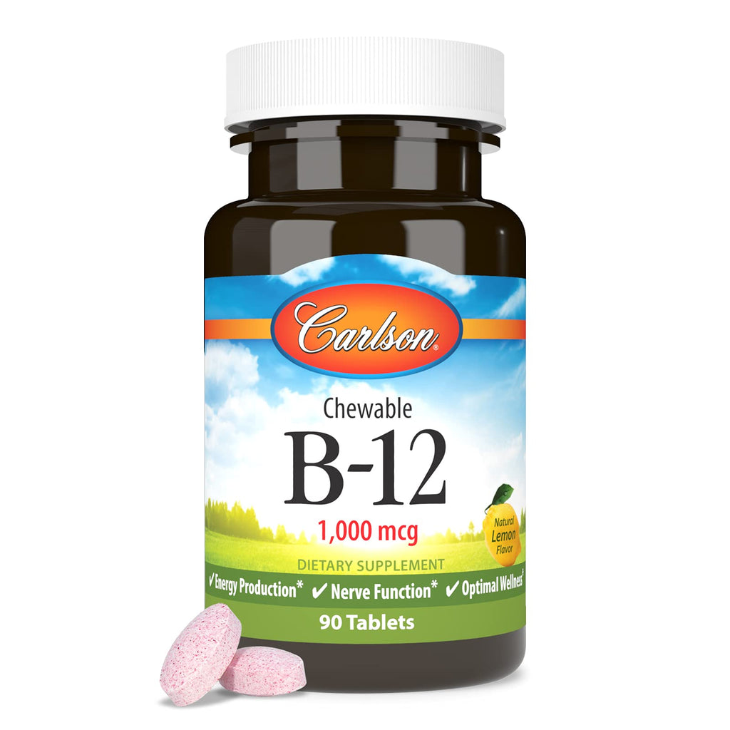Carlson Chewable B-12, 1000 mcg, Vitamin B12, Lemon, 90 Chewable Tablets