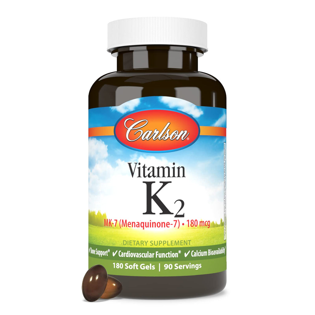 Carlson Vitamin K2 MK-7 (Menaquinone), 180 mcg, Bone Support, 180 Softgels