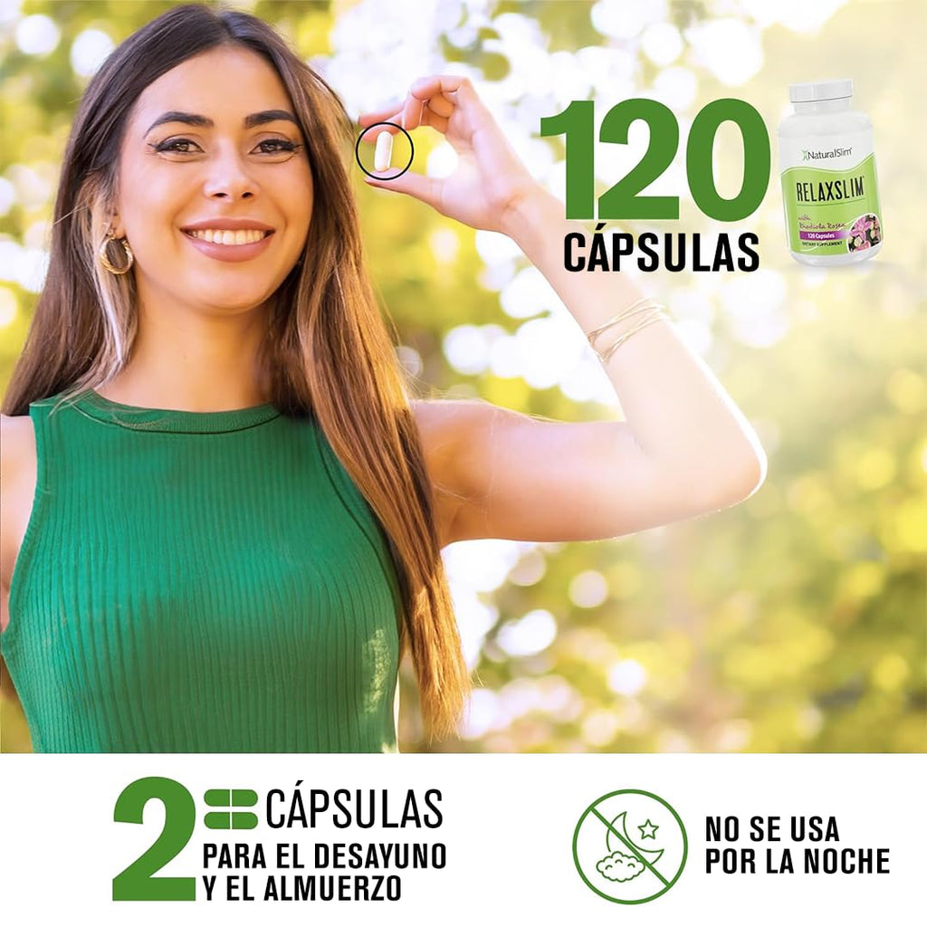NaturalSlim Relaxslim Rhodiola Rosea & Adaptogenic Herb for Brain, Mood, Metabolism, Tension & Energy Support Supplement - 21 Different Natural Compounds Help Control Appetite - 120 Capsules